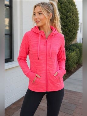 90 Degree By Reflex Pink Zip Up Hoodie Athletic Jacket XL Thumbholes